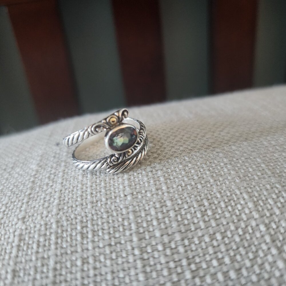 Artisan Crafted by Robert Manse S/S & 14kt gold Mystic Quartz Wrap Ring Size 10 - Picture 4 of 4